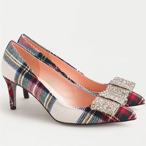 J. Crew Colette Pumps in Snowy Stewart Tartan with glitter bow detail Size 6